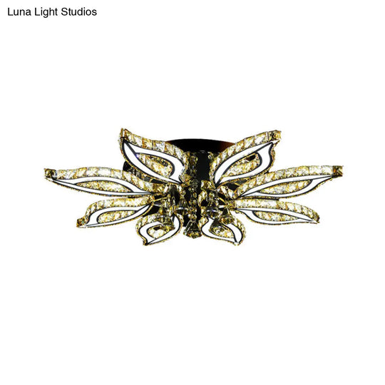 Modern Led Chrome Flush Mount Ceiling Light With Crystal Flower Design And Acrylic Diffuser In