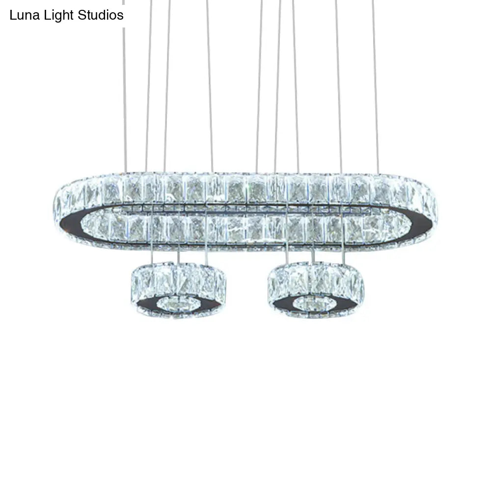 Modern Crystal Oval Chandelier With Led Suspension In Chrome