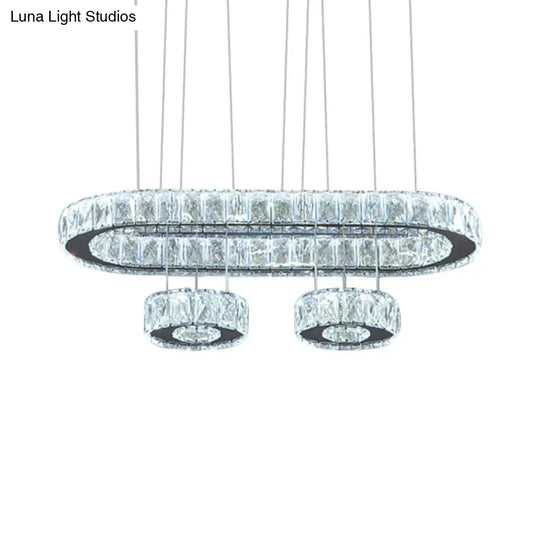 Modern Crystal Oval Chandelier With Led Suspension In Chrome