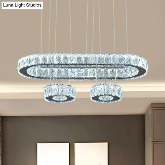 Modern Crystal Oval Chandelier With Led Suspension In Chrome