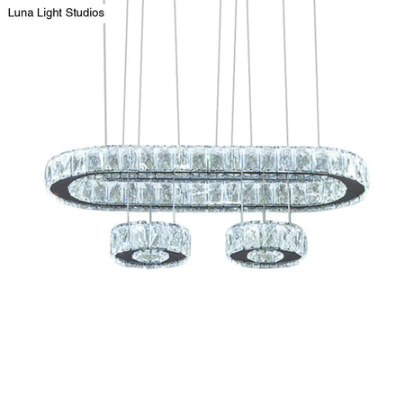 Modern Led Chrome Pendant Chandelier Light With Beveled Crystal Oval Design