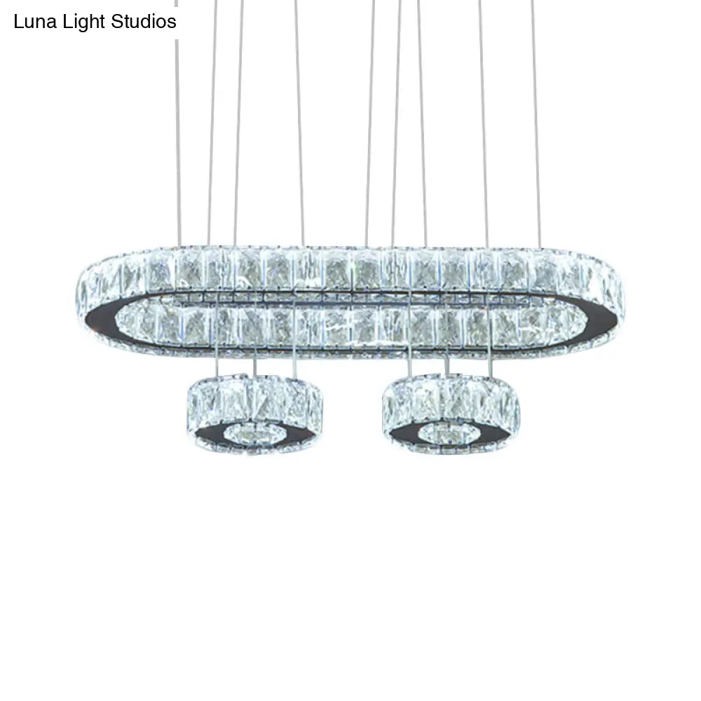 Modern Led Chrome Pendant Chandelier Light With Beveled Crystal Oval Design