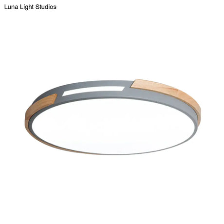 Modern Led Circle Flush Ceiling Light With Macaron Style Acrylic In Green/Grey/White - Ideal For