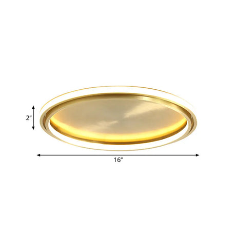 Modern Led Circle Flush Mount Ceiling Light In Gold - 16/19.5 Wide For Bedroom