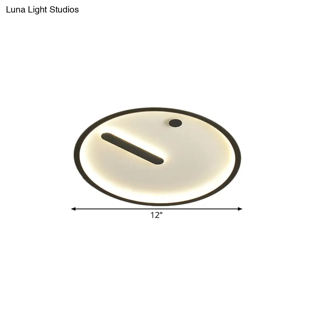 Modern Led Circle Flush Mount Metallic Ceiling Light In Black & White 12’/16’/19.5’ Wide