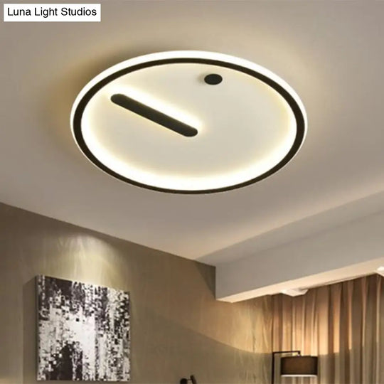 Modern Led Circle Flush Mount Metallic Ceiling Light In Black & White 12’/16’/19.5’ Wide