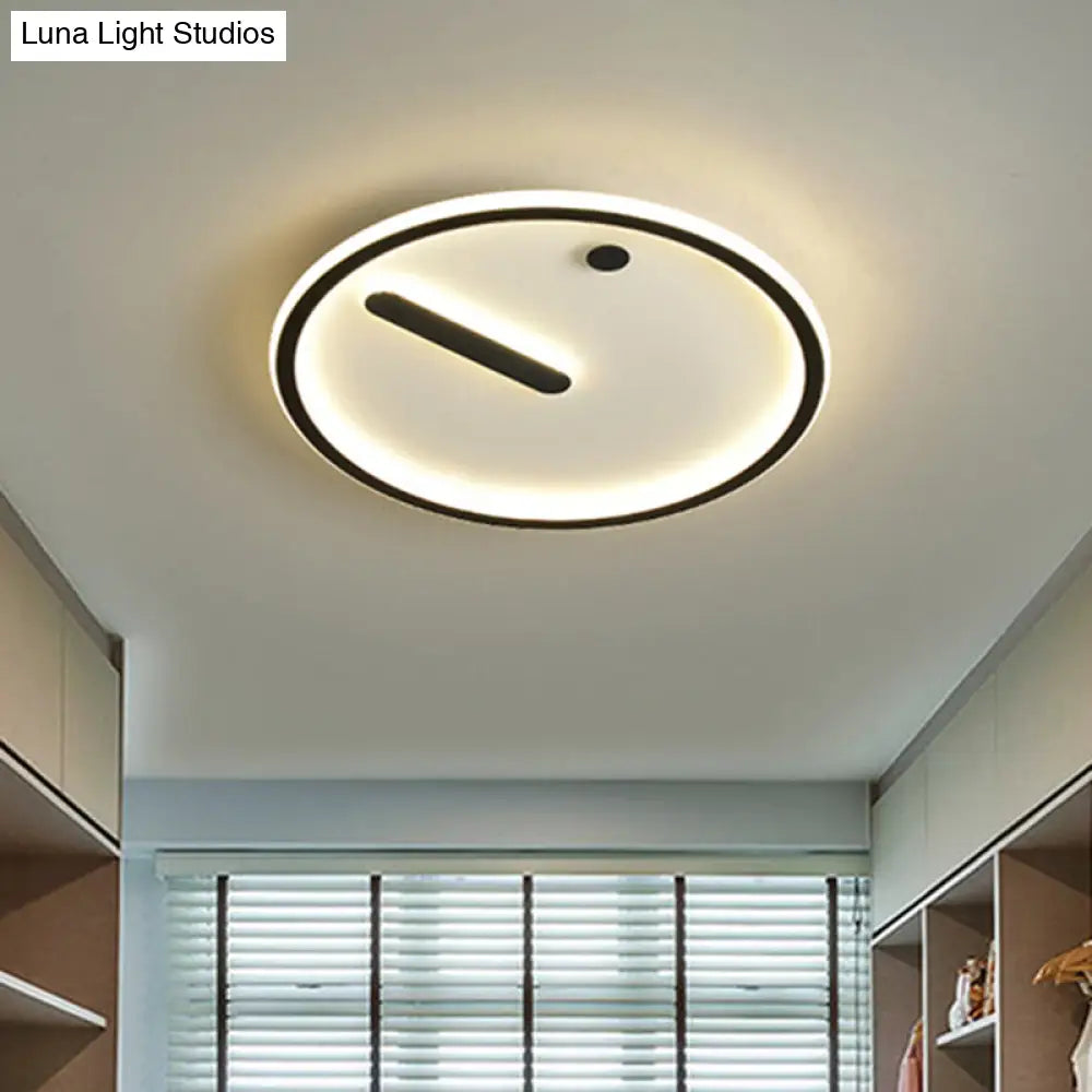 Modern Led Circle Flush Mount Metallic Ceiling Light In Black & White 12/16/19.5 Wide Warm/White