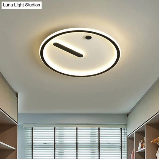 Modern Led Circle Flush Mount Metallic Ceiling Light In Black & White 12/16/19.5 Wide Warm/White