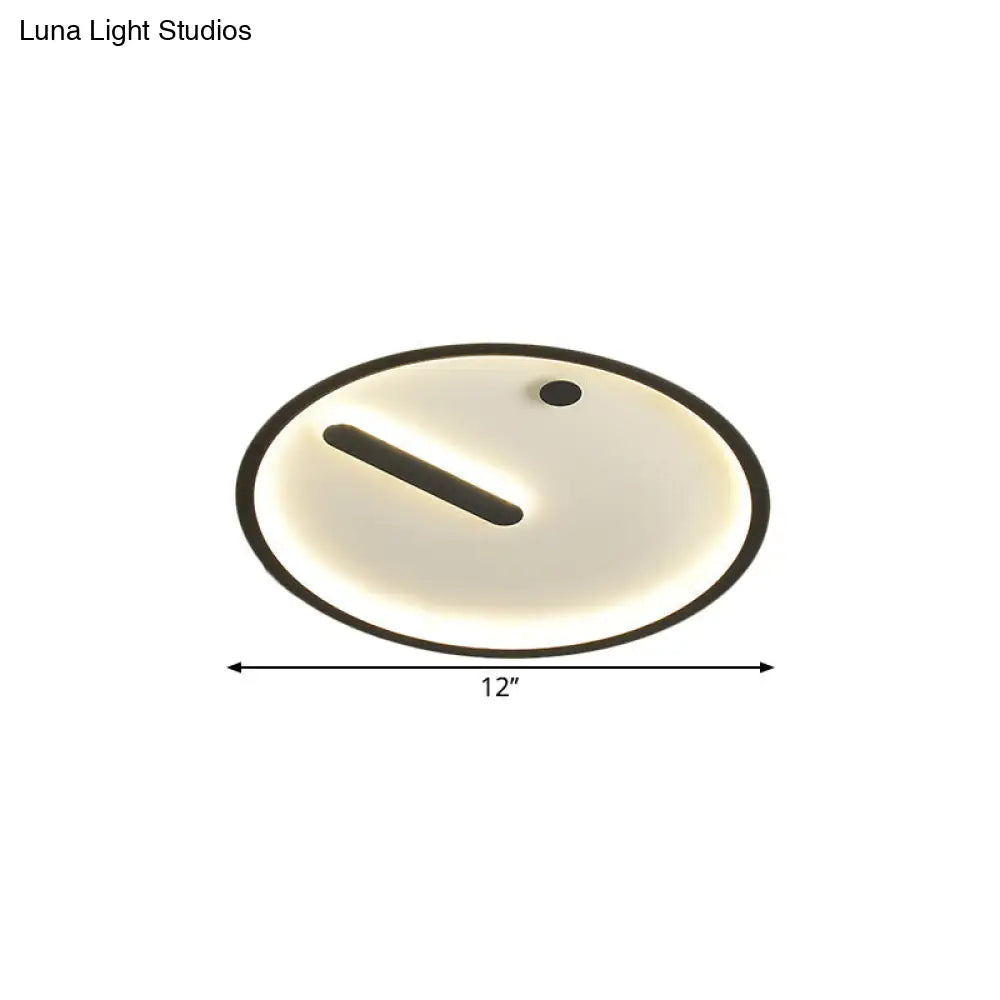 Modern Led Circle Flush Mount Metallic Ceiling Light In Black & White 12/16/19.5 Wide Warm/White