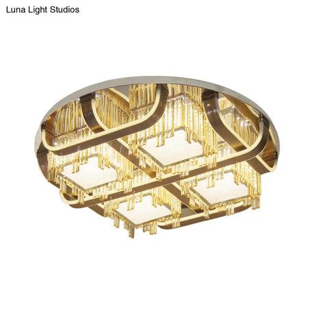 Modern Led Circle Flush Stainless - Steel Rectangular - Cut Crystal Ceiling Lamp With Cubic Shade