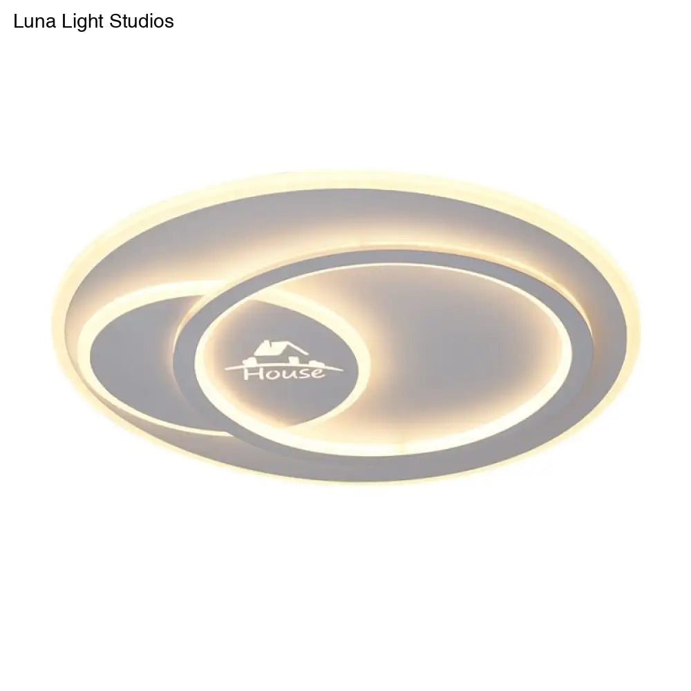 Modern Led Circular Ceiling Flush Mount In Warm/White Light With Acrylic House Pattern