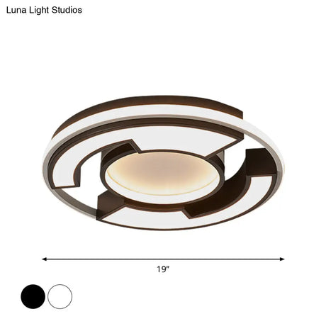 Modern Led Circular Flush Mount Light: Black/White Acrylic Ceiling Fixture 19’/22’ Width