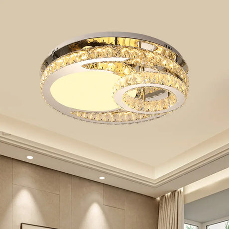 Modern Led Crystal Bedroom Ceiling Light Fixture In Stainless - Steel - Ring Clear Cut
