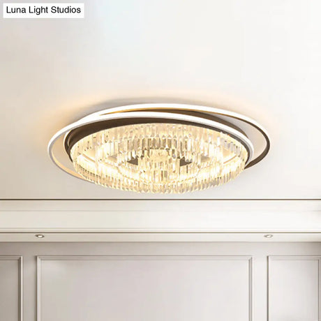 Modern Led Crystal Ceiling Lamp: Layered Circle Design Black & White Flush Mount