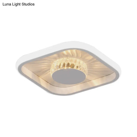 Modern Led Crystal Ceiling Light For Study Room - Square Flush Mount In White/Black