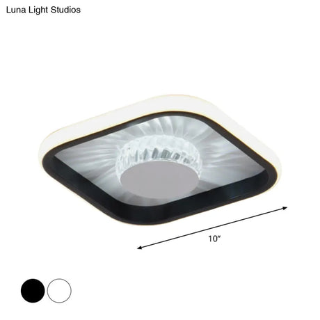 Modern Led Crystal Ceiling Light For Study Room - Square Flush Mount In White/Black