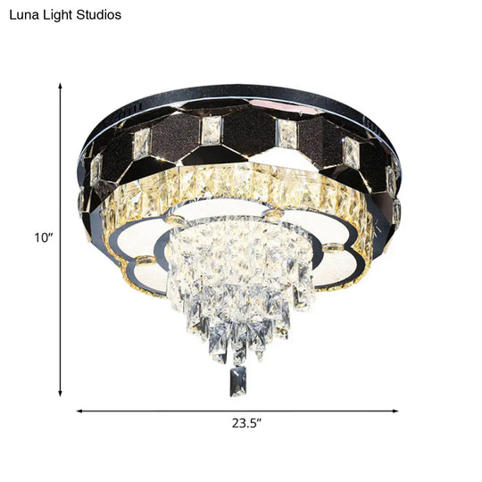 Modern Led Crystal Ceiling Light With Stainless Steel Finish And Floral Accent