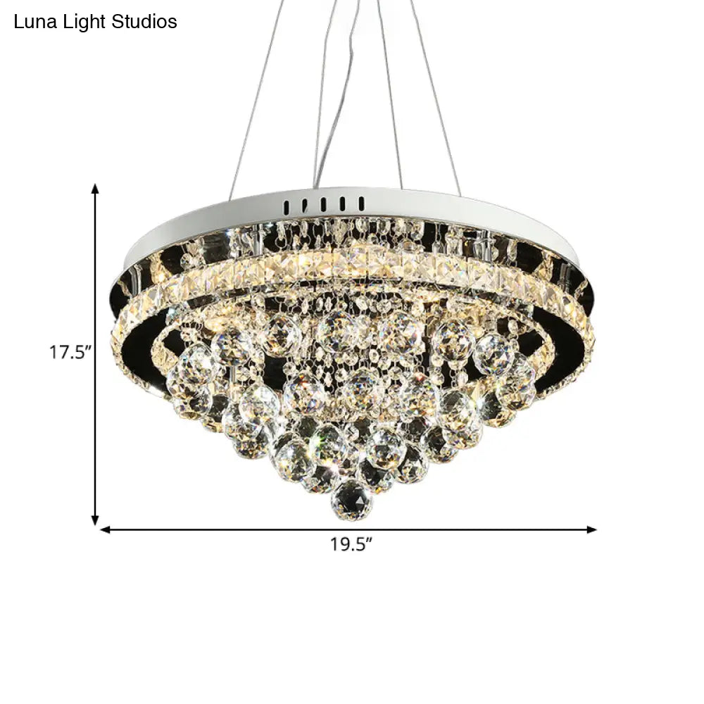 Modern Led Crystal Cone Chandelier – Chrome Downlight Pendant For Sitting Room