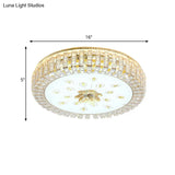 Modern Led Crystal Drum Ceiling Lamp With Flush Mount In Gold Finish For Bedrooms