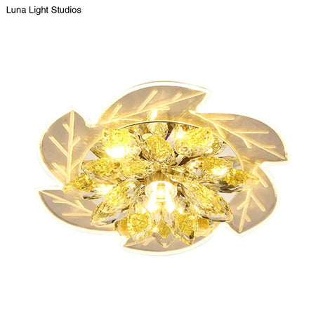 Modern Led Crystal Flower Ceiling Light Flush Mount