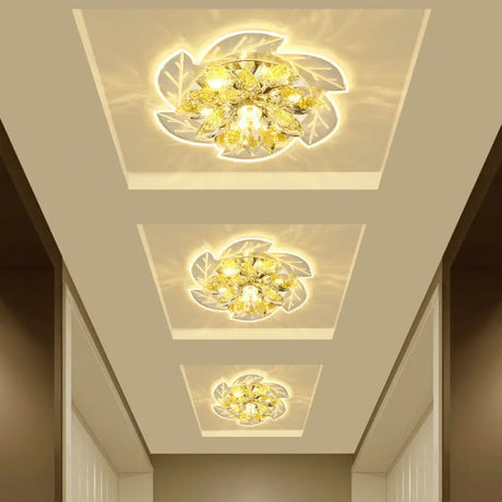 Modern Led Crystal Flower Ceiling Light Flush Mount Clear
