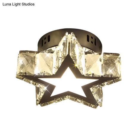 Modern Led Crystal Flush Light For Hallways With Chrome Finish