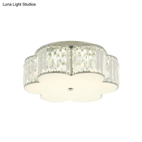 Modern Led Crystal Flush Mount Ceiling Lamp In White With Acrylic Diffuser