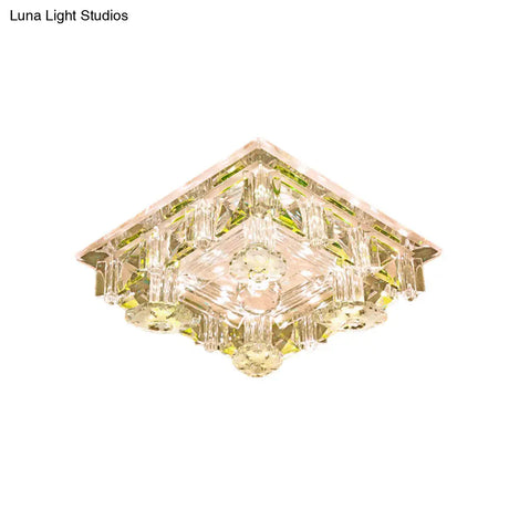 Modern Led Crystal Flush Mount Ceiling Light In Yellow/Purple - Corridor Lighting Fixture