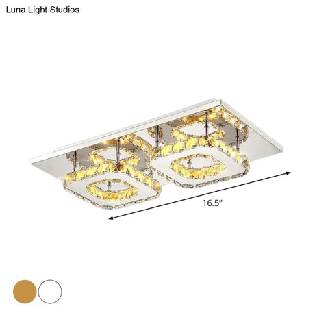 Modern Led Crystal Flush Mount Ceiling Light With Beveled Square Design For Corridor Chrome Finish
