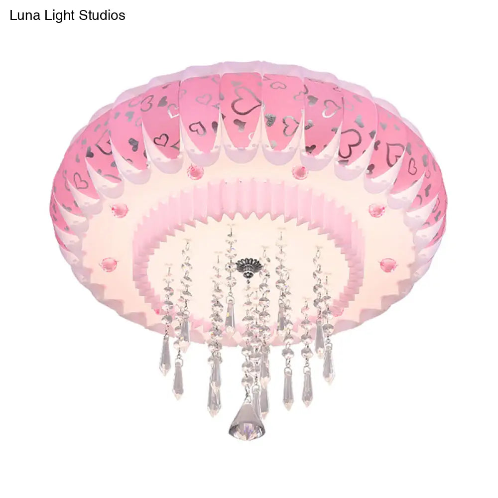 Modern Led Crystal Flush Mount Ceiling Light With Pink Drum Shade Perfect For Living Rooms