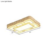 Modern Led Crystal Flush Mount Lamp: White Rectangular Design With Laser - Cut City Pattern