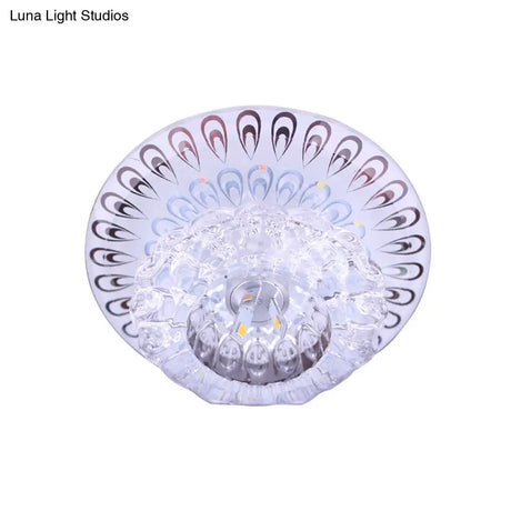 Modern Led Crystal Flush Mount Light In Warm/White - Peacock Tail Design