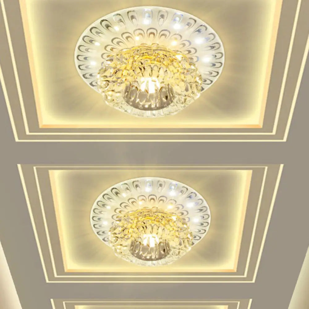 Modern Led Crystal Flush Mount Light In Warm/White - Peacock Tail Design Clear / White