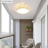Modern Led Crystal Flush Mount Spotlight In Black/White - Round/Square Corridor Lighting