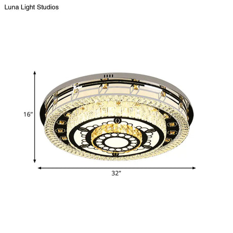 Modern Led Crystal Flushmount Ceiling Light - Chrome Finish 3 Layers Round Shape