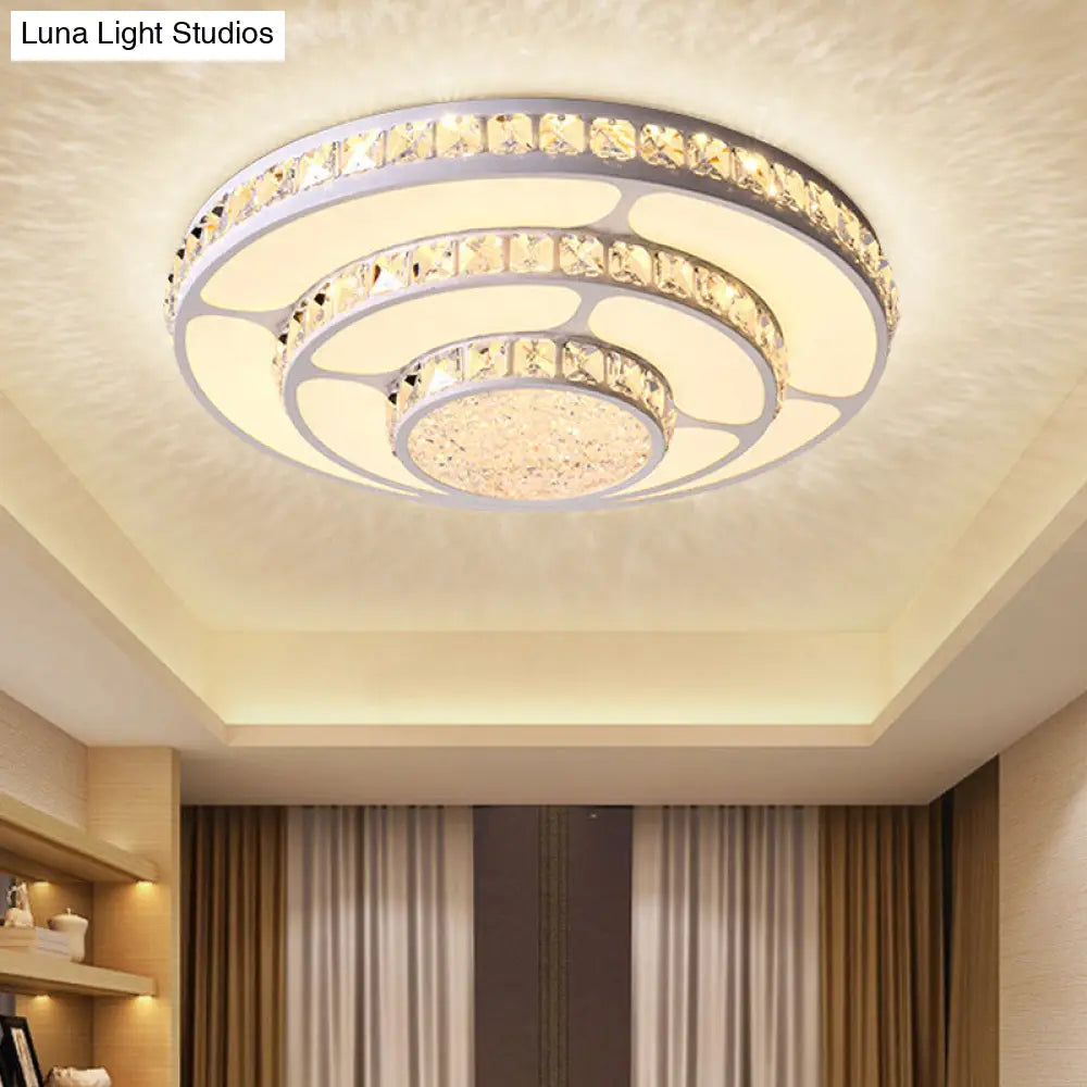 Modern Led Crystal Geometry Ceiling Lamp - White Flush Mount Light With 3 - Tier Design / Small