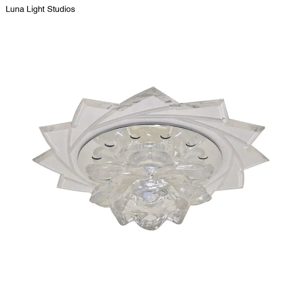 Modern Led Crystal Glass Lotus Ceiling Pendant Light - Flush-Mount Fixture