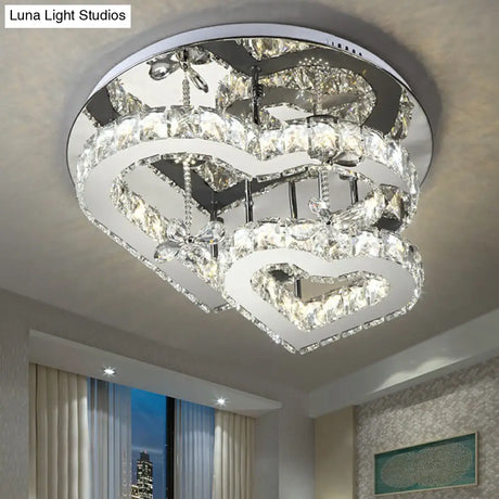 Modern Led Crystal Loving Heart Ceiling Light - Beveled Clear Semi - Flush Mount