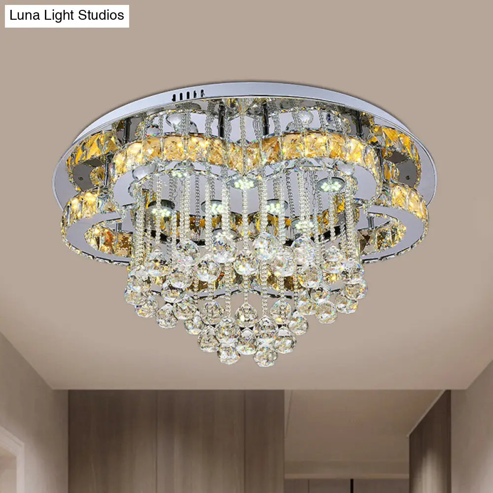 Modern Led Crystal Orb Ceiling Light - Chrome Finish Flush Mount For Living Room