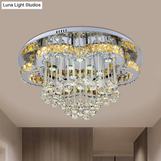 Modern Led Crystal Orb Ceiling Light - Chrome Finish Flush Mount For Living Room