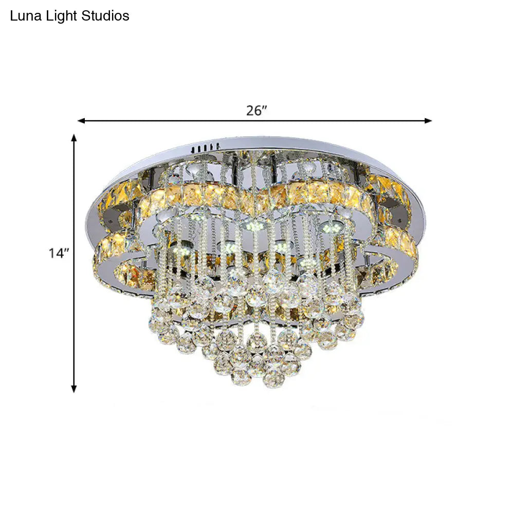Modern Led Crystal Orb Ceiling Light - Chrome Finish Flush Mount For Living Room