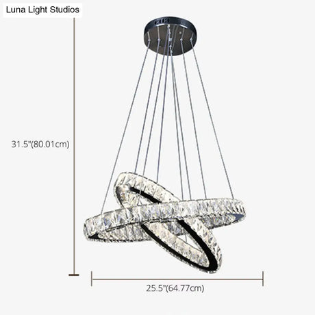 Modern Led Crystal Pendant Lamp: 2-Tier Circular Carousel Design Minimalistic Prismatic Ideal For