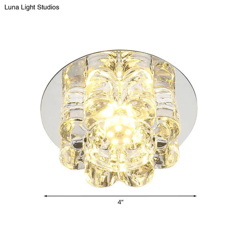 Modern Led Crystal Petal Flush Mount Light Fixture - Warm/White/Multi Color Lighting For Living Room