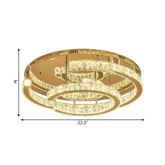 Modern Led Crystal Semi-Flush Ceiling Light In Warm/White 19.5/23.5 Diameter