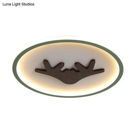Modern Led Deer Flush Mount Acrylic Ceiling Light For Bedroom - Grey/White/Green