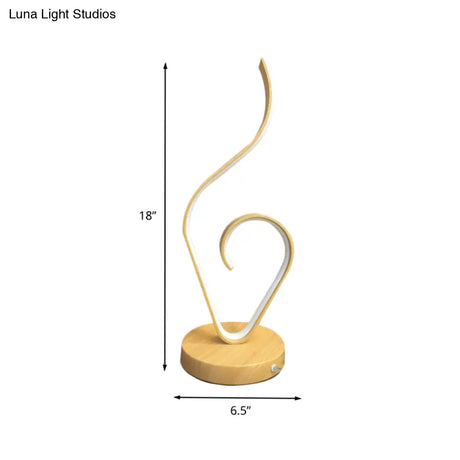 Modern Led Desk Lamp With Swirly Acrylic Design & Round Wood Base - Beige Night Table Lighting