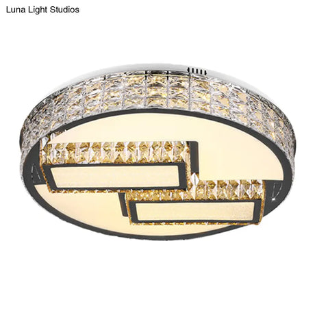 Modern Led Drum Close To Ceiling Lighting Fixture - Stainless Steel With Crystal Flushmount