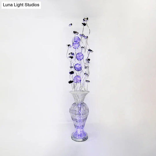 Modern Led Floor Lamp With Aluminum Blossom Design Black-Silver Finish And Purple Orb - Art Decor