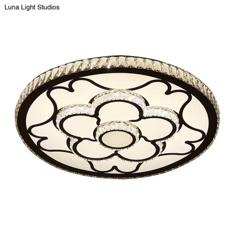 Modern Led Floral Ceiling Light With Stainless Steel Crystal Insert - Flush Mount