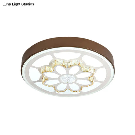 Modern Led Flower Ceiling Light With Color Options And Crystal Accents - Brown/White